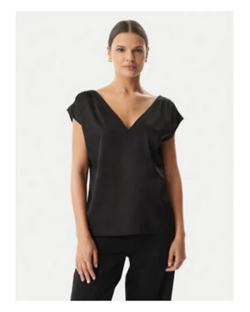 Bluza dama,  negru, satinata, detaliu auriu, poliester