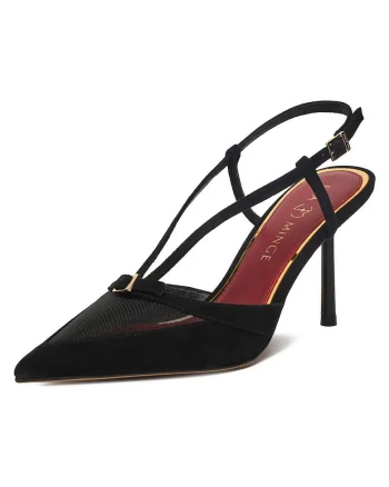 Pantofi dama,  toc ascutit, negru, piele naturala