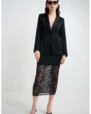 Sacou slim fit de satin Etereo, Negru