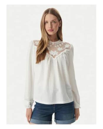 Bluza dama,  alb, viscoza si poliamida, maneci lungi, croiala regular fit