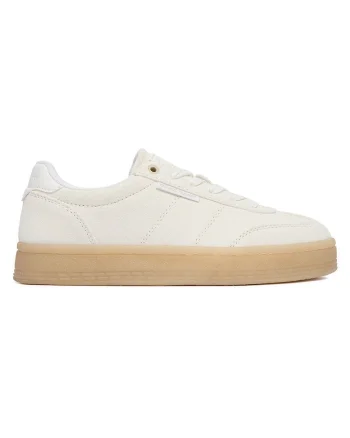 Tenisi dama  piele intoarsa, crem, cu siret, interior textil