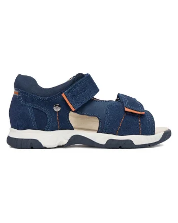 Sandale,  bleumarin, piele nabuc, baieti, sistem inchidere Velcro