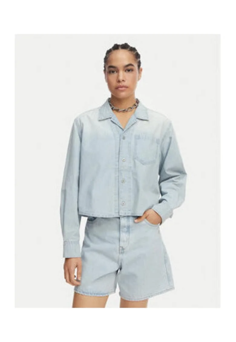 Camasa din denim pentru femei, G-Star Raw, albastru, bumbac, croiala lejera, maneca lunga