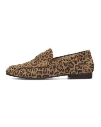 Pantofi loafer din piele intoarsa cu animal print, Maro