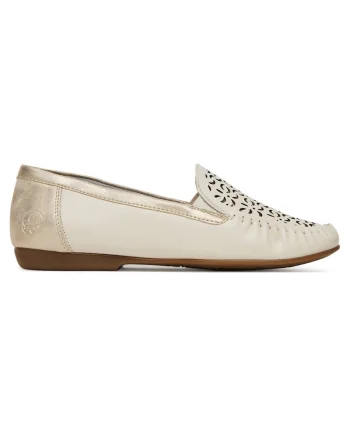 Mocasini dama  bej, piele naturala, talpa sintetica, detalii perforate