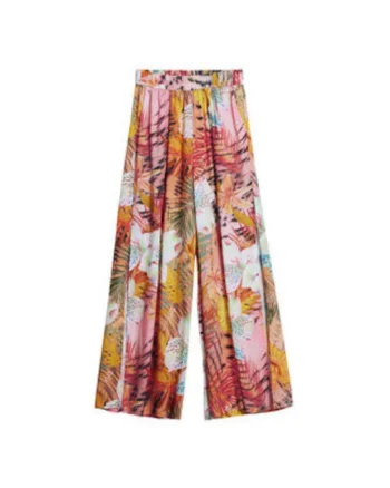 Pantaloni dama,  lejeri, florali, rosu, viscoza si in