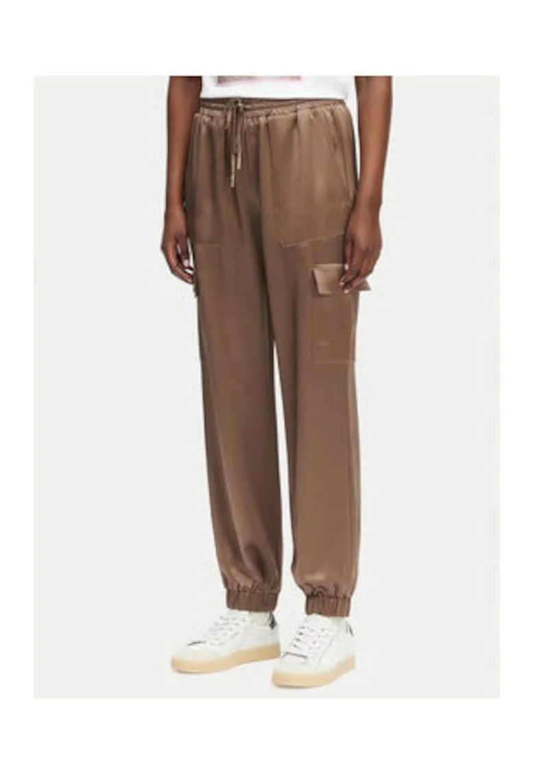 Pantaloni dama,  slim fit, conici, maro, acril|poliester