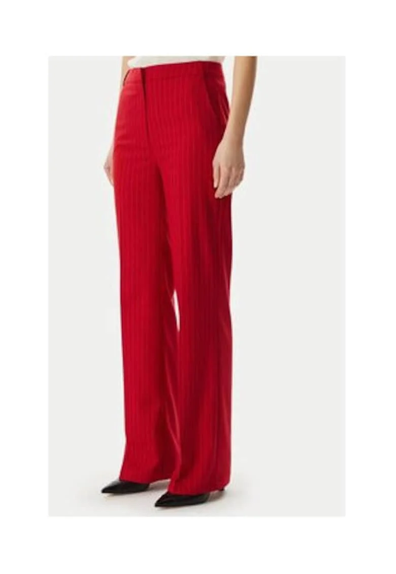 Pantaloni dama,  talie inalta, croiala dreapta, rosu, poliester-viscoza