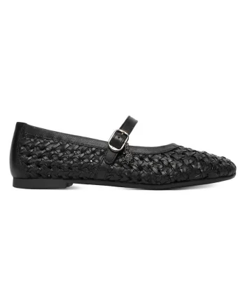 Balerini Dama,  Piele naturala, Negru, Rotund, Catarama