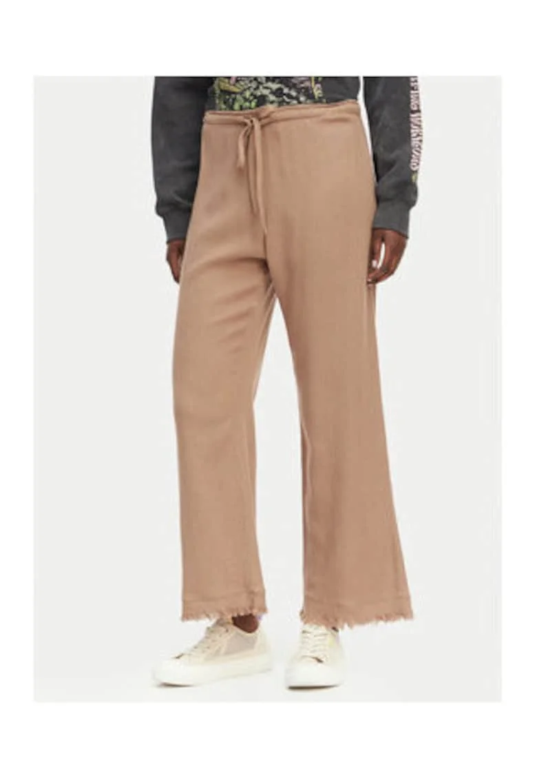 Pantaloni dama,  casual, maro, bumbac-viscoza