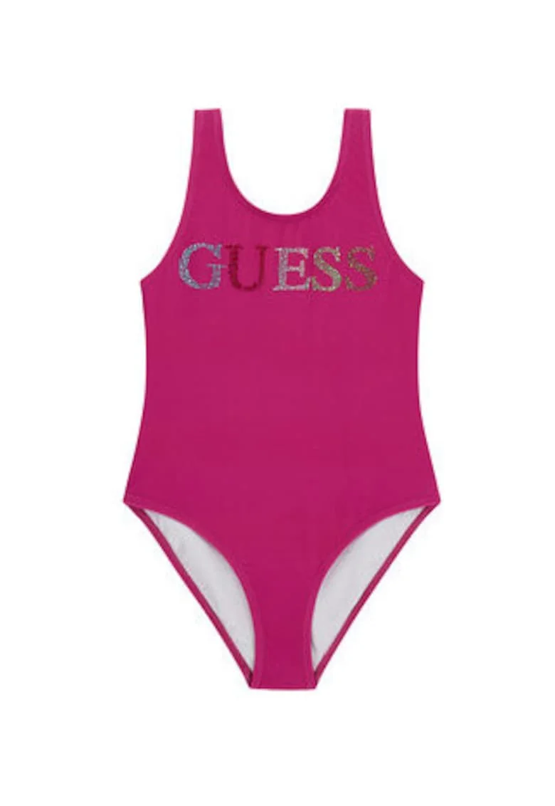 Costum de baie fete,  roz, material sintetic, strasuri decorative