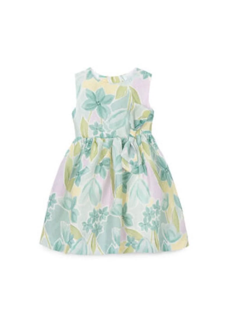 Rochie fete,  verde, imprimeu floral, material in si poliester, croiala regular fit