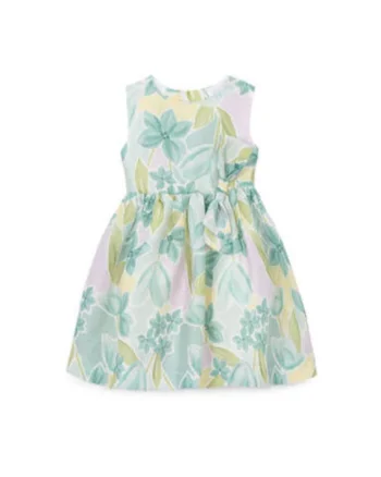 Rochie fete,  verde, imprimeu floral, material in si poliester, croiala regular fit