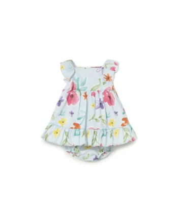 Rochie de vara,  albastru, imprimeu floral, set cu lenjerie intima, bumbac