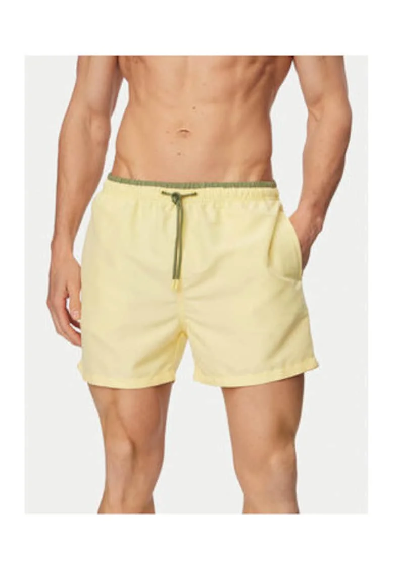 Pantaloni scurti de baie barbati,  galben, poliester, design minimalist