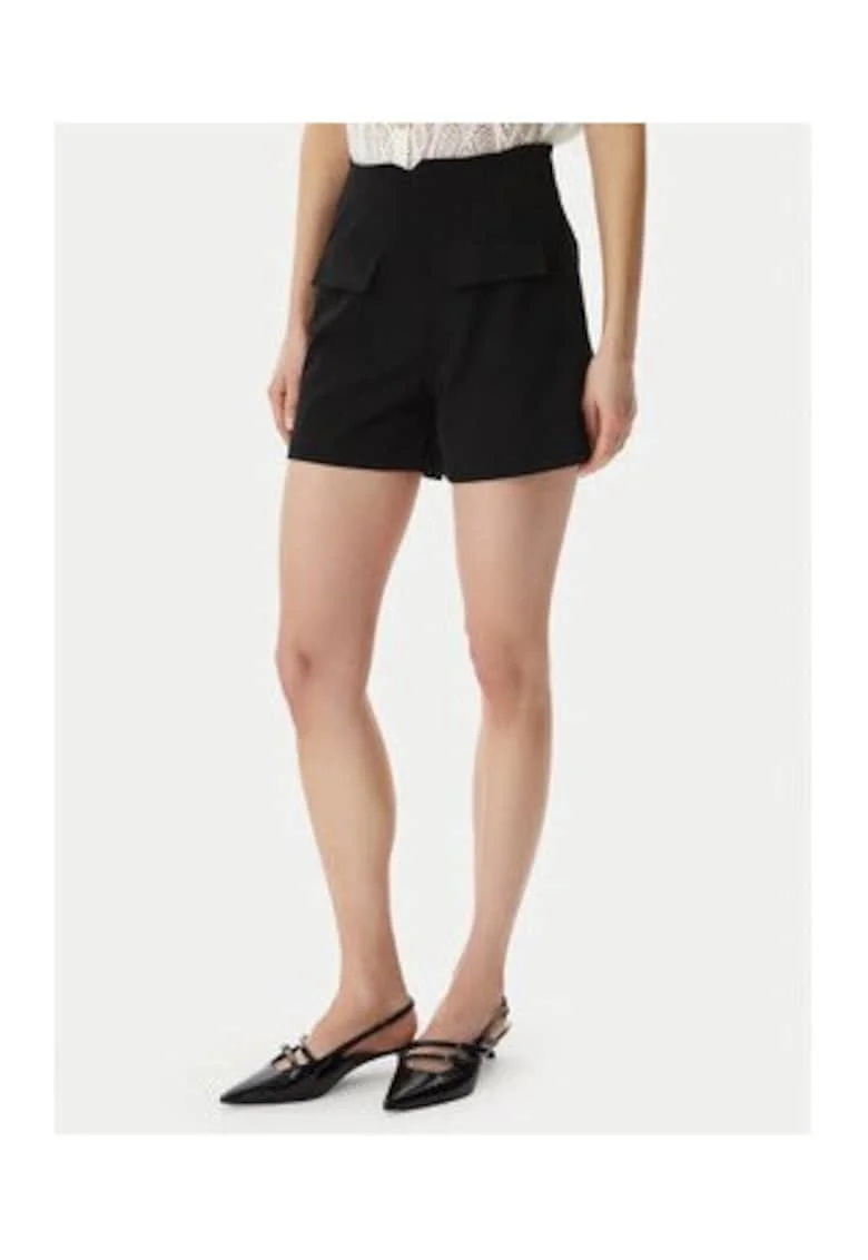 Pantaloni scurti dama,  talie inalta, negru, poliester si viscoza