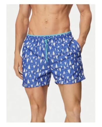Pantaloni scurti de baie barbati,  albastru/alb, uscare rapida, poliester