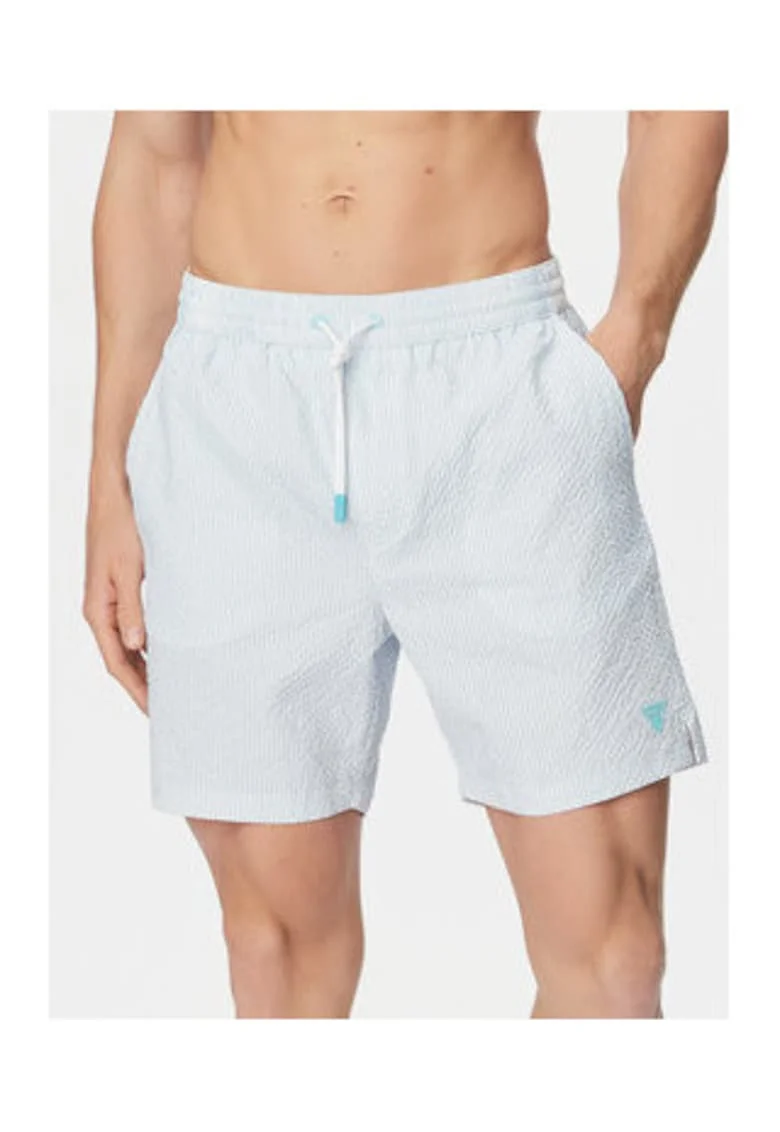 Pantaloni scurti de baie barbati,  dungi, albastru deschis, poliester