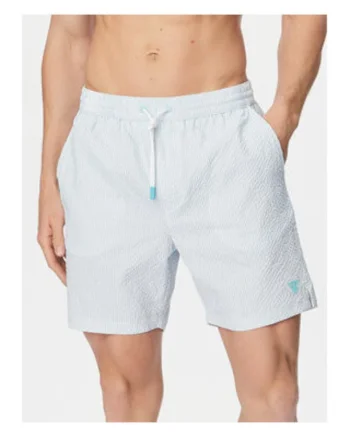 Pantaloni scurti de baie barbati,  dungi, albastru deschis, poliester