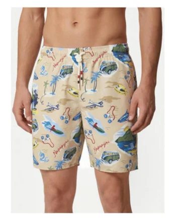 Pantaloni scurti de baie barbati,  multicolor, imprimeu grafic, poliester