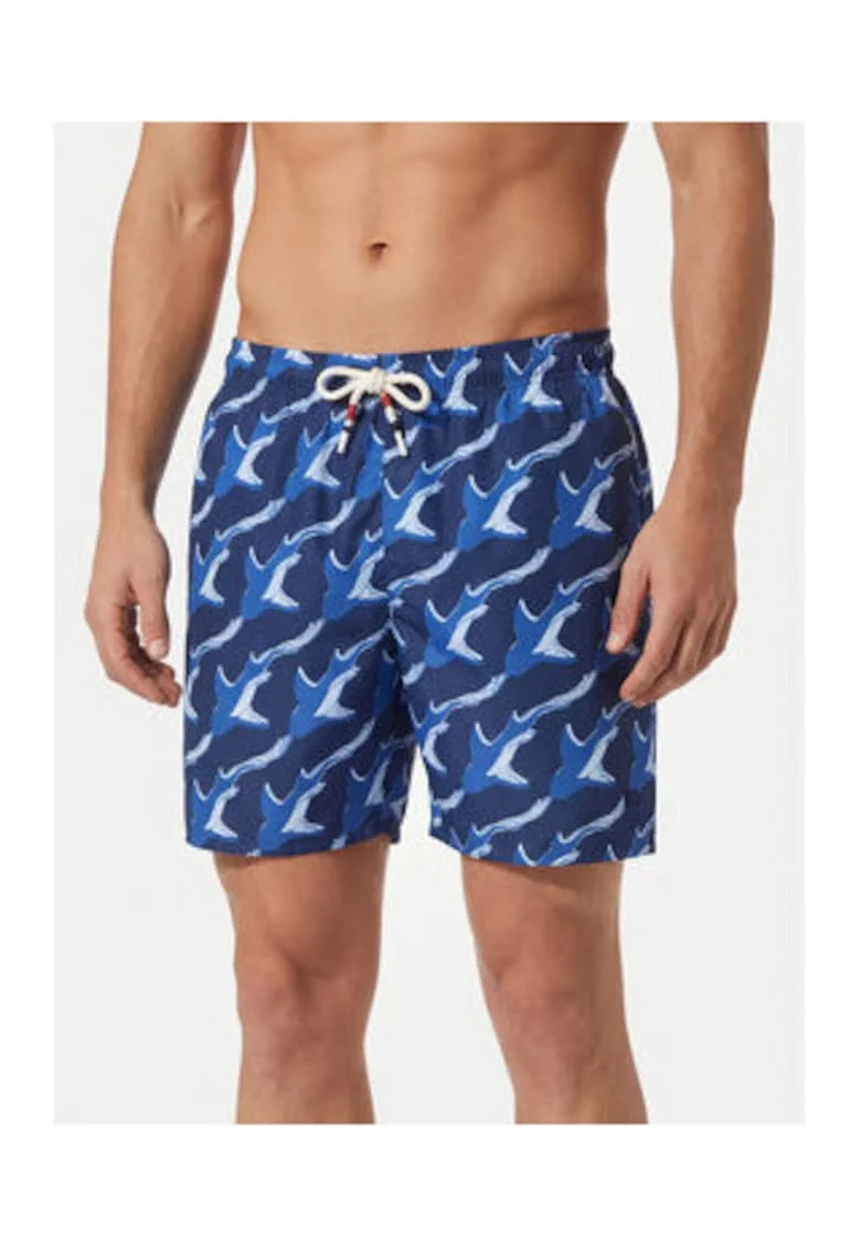 Pantaloni scurti de baie barbati,  bleumarin/alb, grafic, poliester