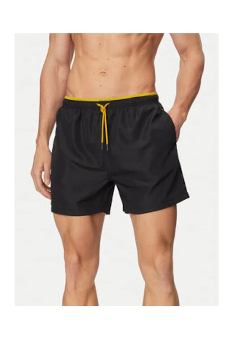 Pantaloni scurti de baie barbati,  negru, poliester, imprimeu uni