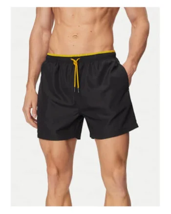 Pantaloni scurti de baie barbati,  negru, poliester, imprimeu uni