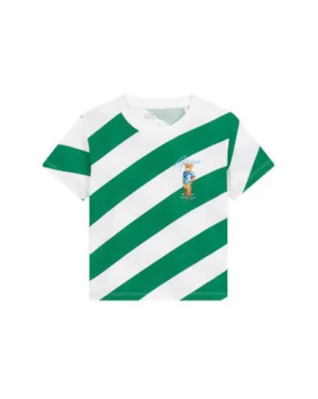 Tricou copii,  alb si verde, bumbac, dungi