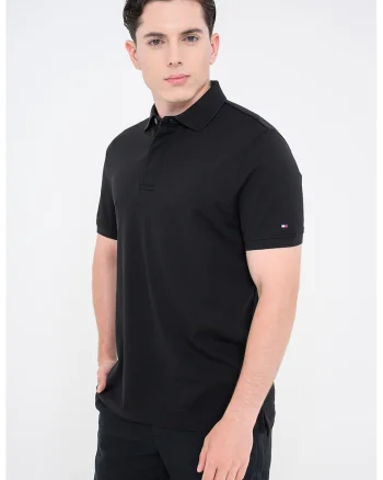Tricou polo regular fit cu fenta ascunsa cu nasturi, Negru