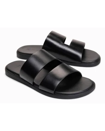 Slapi barbati din piele cu doua benzi late, confortabili si eleganti OM-FOSF-0248, Negru