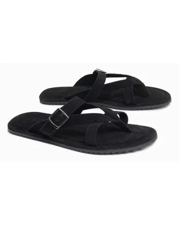 Slapi barbati din piele intoarsa, cu doua bretele de sustinere OM-FOSF-0253, Negru