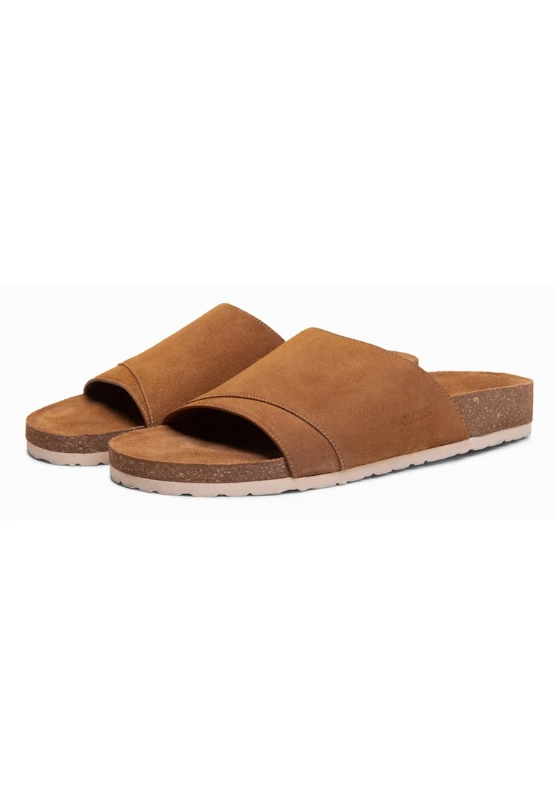 Slapi barbati din piele intoarsa, cu talpa din pluta, confortabili si usor de purtat OM-FOSF-0247, Maro