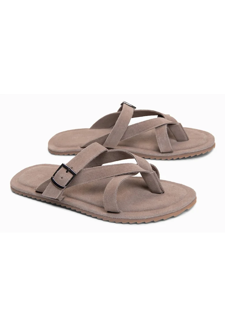 Slapi barbati din piele intoarsa, cu doua bretele de sustinere OM-FOSF-0253, Gri