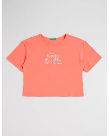 Tricou din bumbac cu imprimeu, Coral