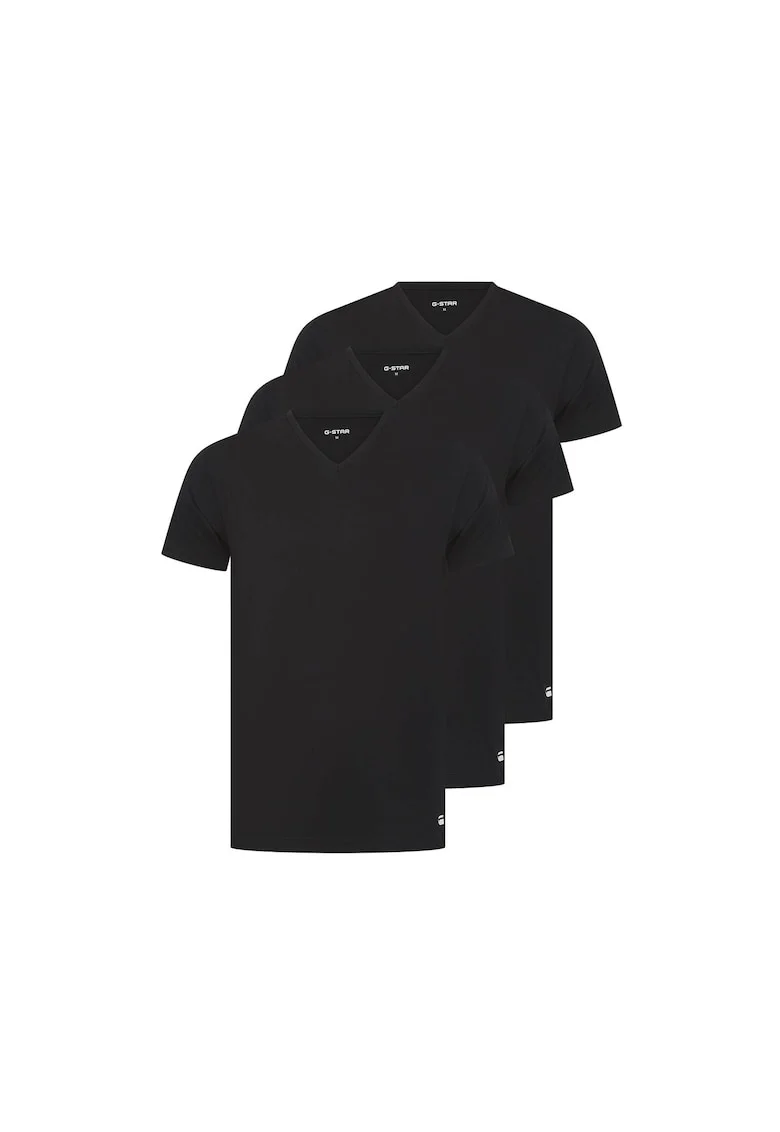 Set de tricouri uni cu decolteu in V Spruce - 3 piese, Negru