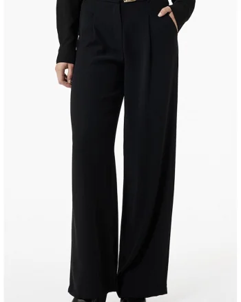 Pantaloni ampli cu o curea asimetrica, Negru