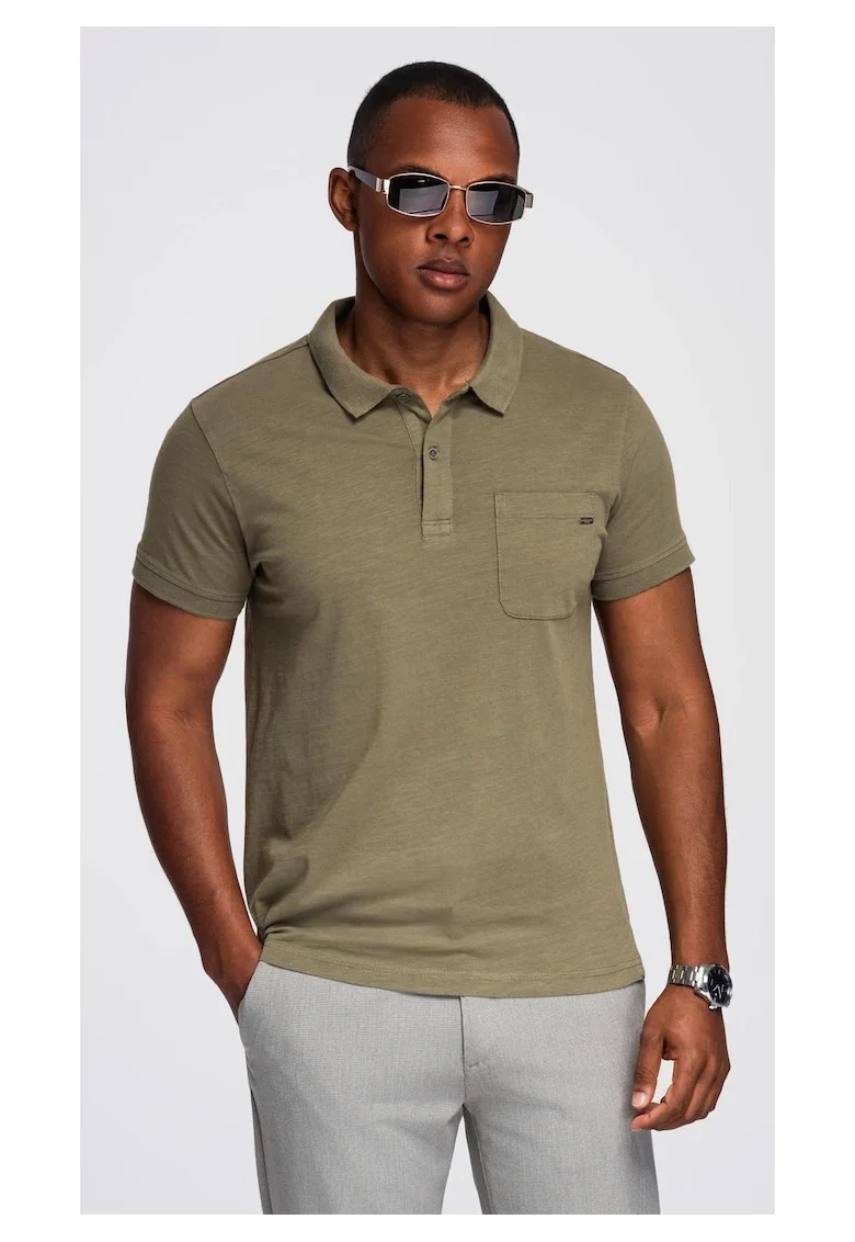 Tricou polo clasic din tricot de bumbac  OM-POWS-0142, Verde inchis