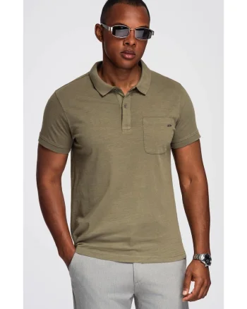 Tricou polo clasic din tricot de bumbac  OM-POWS-0142, Verde inchis