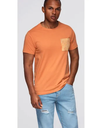 Tricou din bumbac cu buzunar imprimat  OM-TSPT-0227, Portocaliu