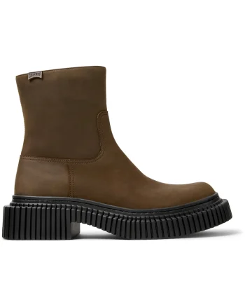 Botine de piele nabuc cu fermoar, Maro