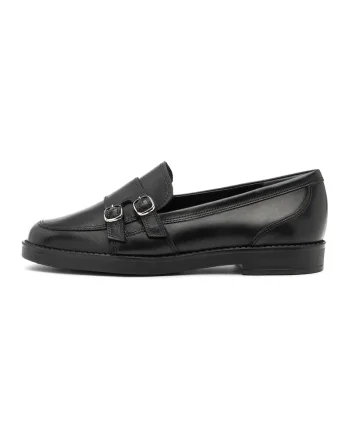 Pantofi loafer de piele cu catarame decorative, Negru
