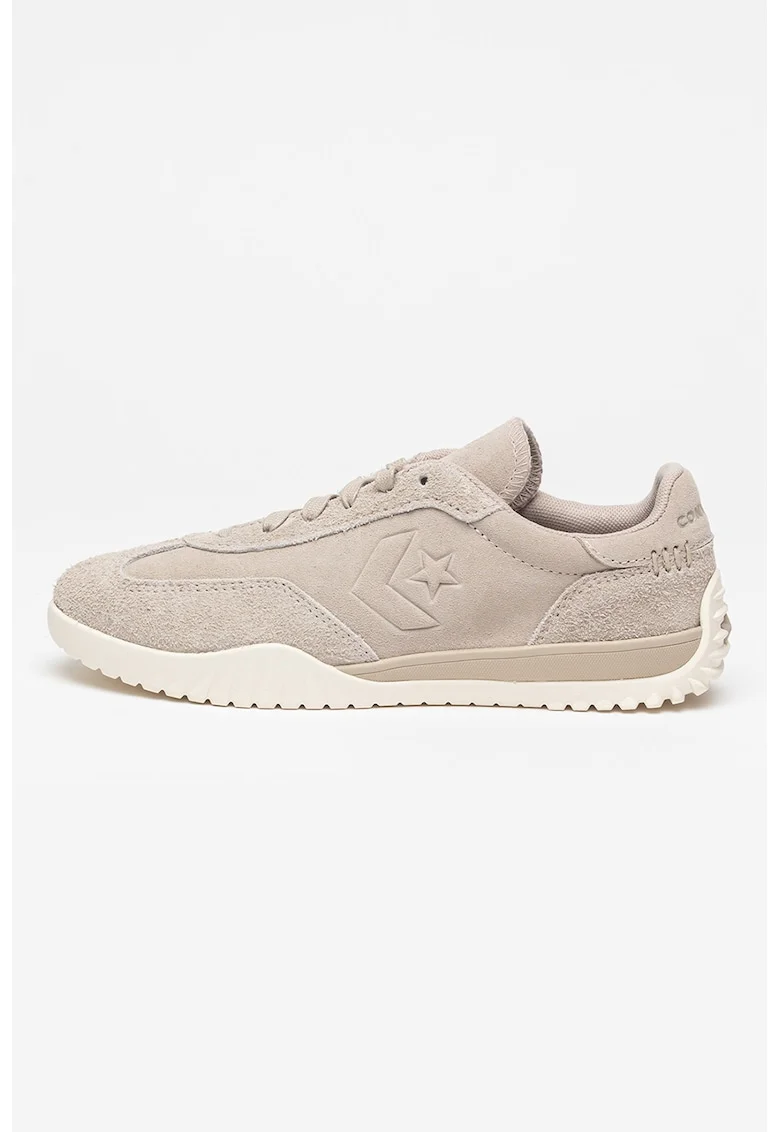 Pantofi sport de piele intoarsa cu logo, Gri deschis