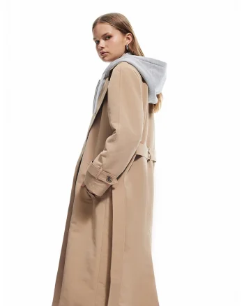 Palton uni cu buzunare laterale, Maro camel