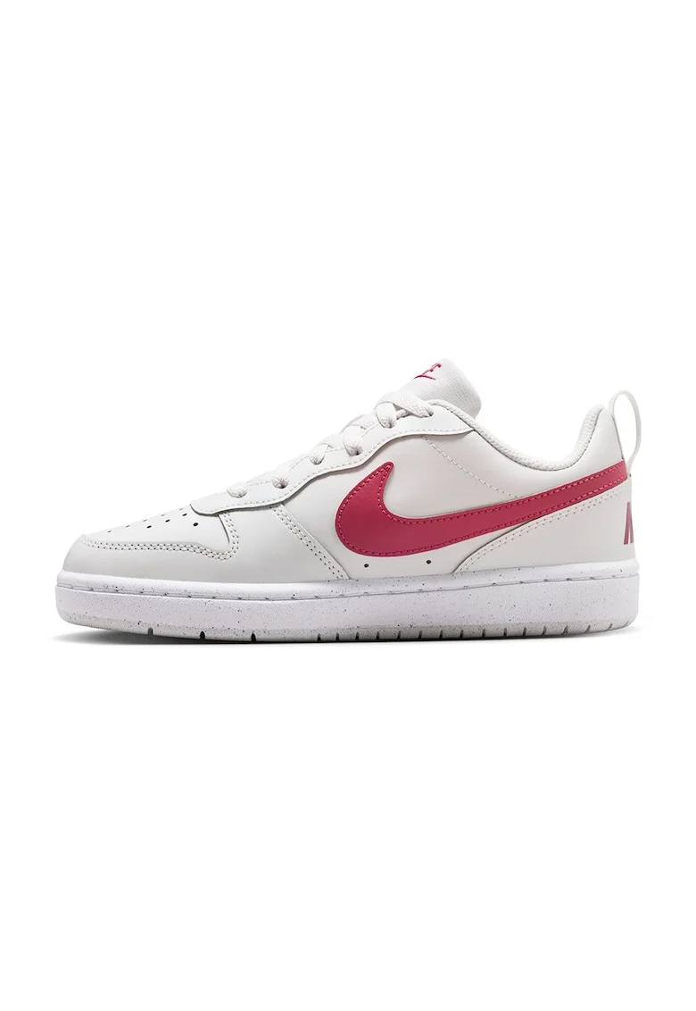 Pantofi sport din piele ecologica Court Borough, Alb/Roz zmeuriu