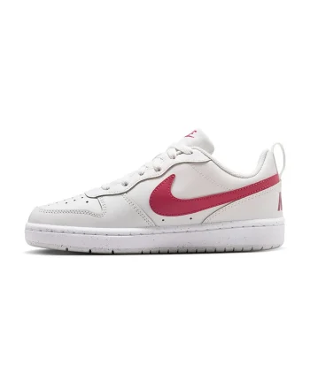 Pantofi sport din piele ecologica Court Borough, Alb/Roz zmeuriu
