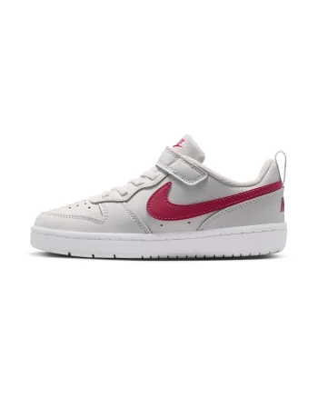 Pantofi sport din piele ecologica cu velcro Court Borough, Alb/Roz zmeuriu