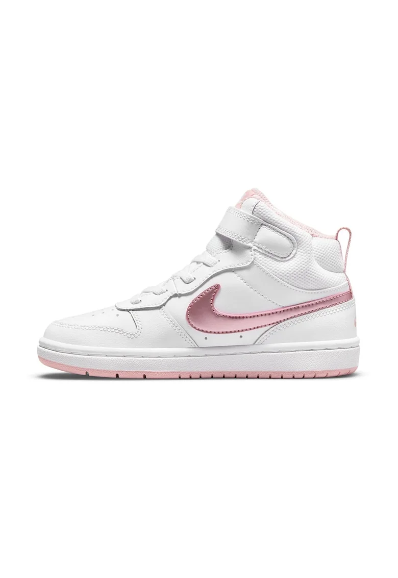 Pantofi sport mid-high cu insertii din piele Court Borough 2, Alb optic/Roz prafuit