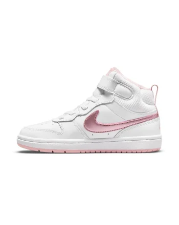 Pantofi sport mid-high cu insertii din piele Court Borough 2, Alb optic/Roz prafuit