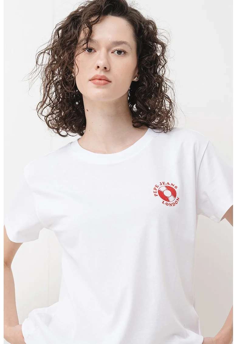 Tricou cu decolteu la baza gatului si design pe spate, Alb