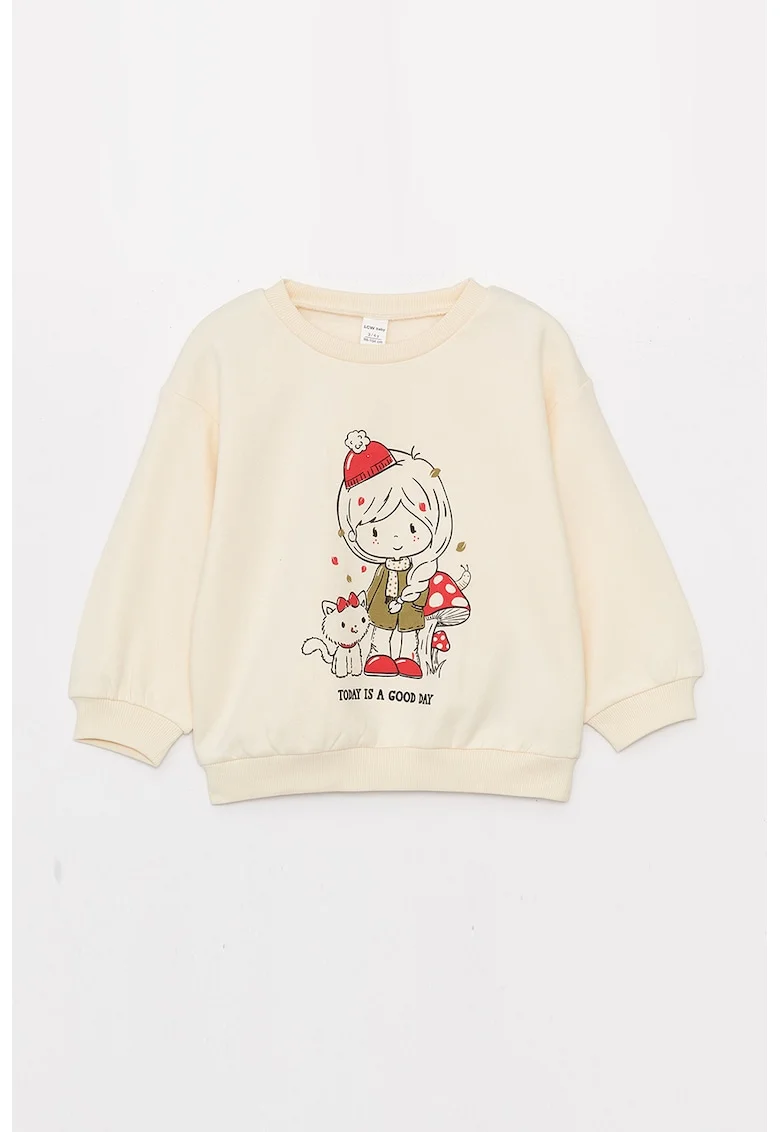 Bluza de trening cu imprimeu si maneci cazute, Crem